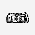 Handcraft with Carpentry Logo Vector Design , Hexagon Various Machine Saw and Circle Chainsaw and Stack Lumber Tree Trunk with