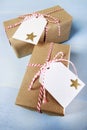 Handcraft giftboxes with ribbons and tags Royalty Free Stock Photo