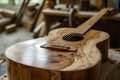 Handcrafted Acoustic wooden guitar. Generate Ai Royalty Free Stock Photo