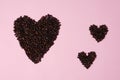 Blend of coffee beans and symbol of love for the background concept. Royalty Free Stock Photo