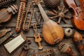 Handcrafted Authentic musical instruments collection. Generate ai