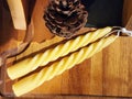 Handcrafted beeswax spiral twisted candles. Hand-poured pure natural beeswax candles.