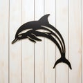 Handcrafted Black Dolphin Laser Cut Metal Name Sign Royalty Free Stock Photo