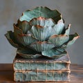 Handcrafted Book Bound with Lush Lotus Leaves - Eco-Friendly Artisanal Design for Mindful Living, Generative AI.