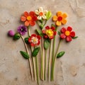 Handcrafted candy flowers on a rustic background