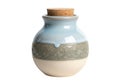 Handcrafted ceramic jar with cork stopper and decorative band Royalty Free Stock Photo