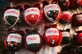 Handcrafted christmas ball with common italian names on them