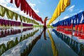 Handcrafted colorful lotus fabrics made from lotus fibers in Inle Lake, Shan State in Myanmar.