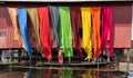 Handcrafted colorful lotus fabrics made from lotus fibers in Inle Lake, Shan State in Myanmar.