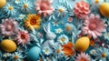 Handcrafted 3D Easter Card with Colorful Eggs and Spring Flowers Royalty Free Stock Photo