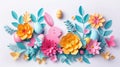 Handcrafted 3D Easter Card with Colorful Eggs and Spring Flowers Royalty Free Stock Photo