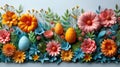 Handcrafted 3D Easter Card with Colorful Paper Flowers. Royalty Free Stock Photo