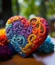 Handcrafted Floral Polymer Clay Heart. Artistic Heart, Love Symbol For Valentine\'s day