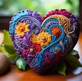 Handcrafted Floral Polymer Clay Heart. Artistic Heart, Love Symbol For Valentine\'s day