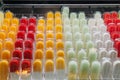 Handcrafted Fresh Fruit Fruits Popsicles neatly arranged in Rows on the Counter for Sale Royalty Free Stock Photo