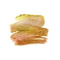 Handcrafted golden sparkling acrylic paint strokes, strips, stain with brush textureand with a beautiful pink tone