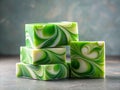 Handcrafted Green and White Swirled Soap Bars A Minimalist Stack for a Luxurious Bath Routine Royalty Free Stock Photo