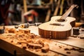 Handcrafted Guitar Making: Precision in Woodwork Royalty Free Stock Photo