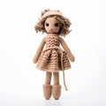 Handcrafted Knitted Doll In Beige Outfit And Brown Hat