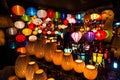 Handcrafted lanterns at night in ancient town Hoi An