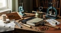 Traditional Bookbinding Workshop With Antique Tools And Journals Royalty Free Stock Photo