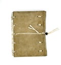 Handcrafted leather notebook with a cord closing system.Isolated on white background.