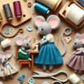 Handcrafted Mice Sewing and Crafting Together