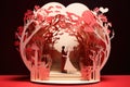 A handcrafted paper cutout of a bride and groom, symbolizing the joyous celebration of their wedding day, An open Valentine