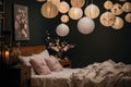 handcrafted paper lanterns hanging in a bedroom