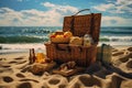 Handcrafted Picnic basket beach. Generate Ai Royalty Free Stock Photo