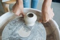 Handcrafted on a potter`s wheel,Hands make clay from various items for home and sale in the store and at the exhibition, ceramic i Royalty Free Stock Photo