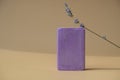 Handcrafted purple lavender soap with lavender flowers. Natural hydrating moisturiser softness cosmetic. Organic calming