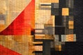 handcrafted quilt with geometric shapes and textures