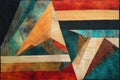 handcrafted quilt with geometric shapes and textures