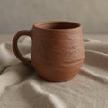 A handcrafted terracotta mug featuring a rounded shape and textured surface with Royalty Free Stock Photo