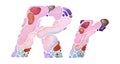 Handcrafted watercolor illustration of pink uppercase and lowercase \