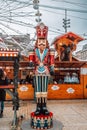 Handcrafted wood Nutcracker toy Christmas Market in Katowice, Poland. Festive nutcracker soldier toys Royalty Free Stock Photo