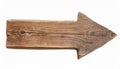 Handcrafted wooden arrow sign isolated on white background. Right direction. Wood pointer
