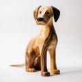 Handcrafted Wooden Dog Sculpture On White Background