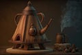 handcrafted wooden geyser with cone filter and vintage kettle