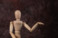 Handcrafted wooden man figure mannequin model dummy doll on background. Copy space Royalty Free Stock Photo