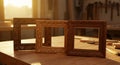 Handcrafted Wooden Picture Frames on Workbench in Carpentry Workshop Royalty Free Stock Photo