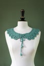 Handcrafted Woolen Green Crochet Collar on Mannequin