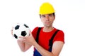 Handcrafter with helmet and soccer ball