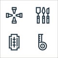 handcrafts line icons. linear set. quality vector line set such as measuring tape, blade, carving