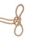 Handcuff knot tied on thick jute rope isolated