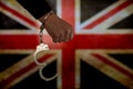Handcuffed hand in front of the country flag. crime concept Royalty Free Stock Photo