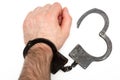 Handcuffed hand isolated on white background Royalty Free Stock Photo