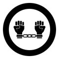 Handcuffed hands Chained human arms Prisoner concept Manacles on man Detention idea Fetters confine Shackles on person icon in