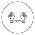 Handcuffed hands Chained human arms Prisoner concept Manacles on man Detention idea Fetters confine Shackles on person icon in Royalty Free Stock Photo